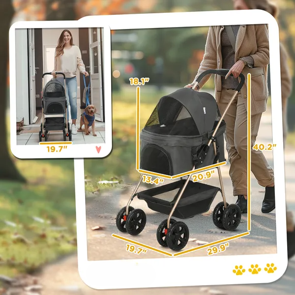 3-in-1 Foldable Pet Stroller with Detachable Carrier & Storage for Small Dogs & Cats