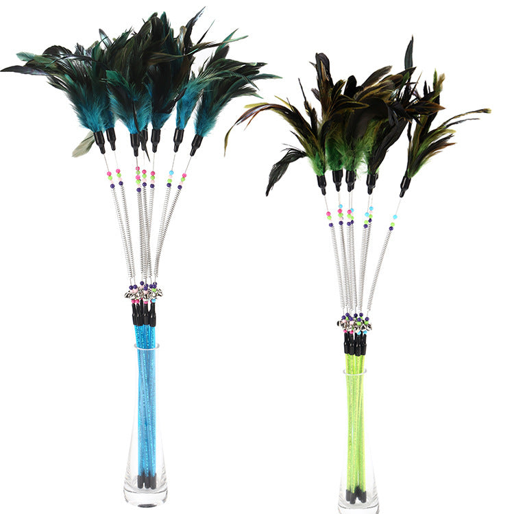 Cat playing with feather teaser wand