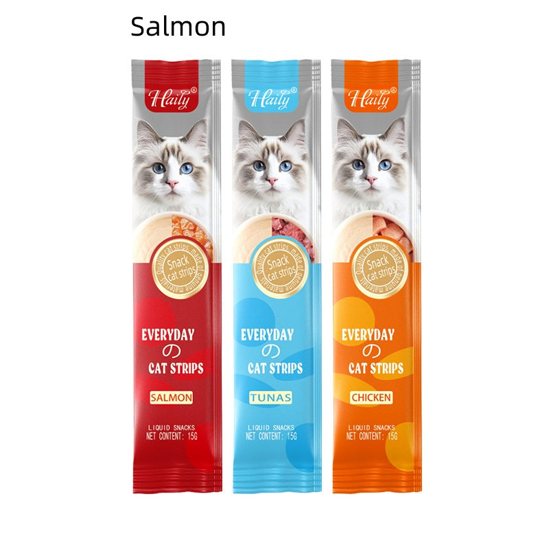 Salmon flavor lickable cat treat tube