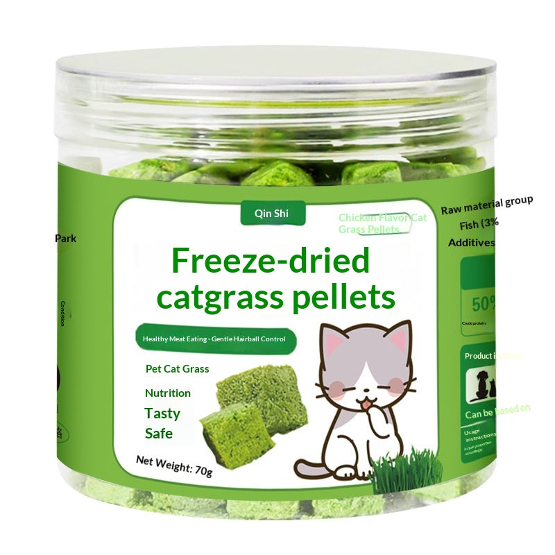 Close-up of freeze-dried cat grass pieces