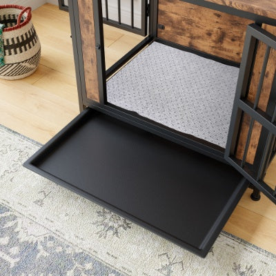 Rustic Wooden Dog Crate Furniture – 27" Small Indoor Kennel with Sliding Doors (small dogs)