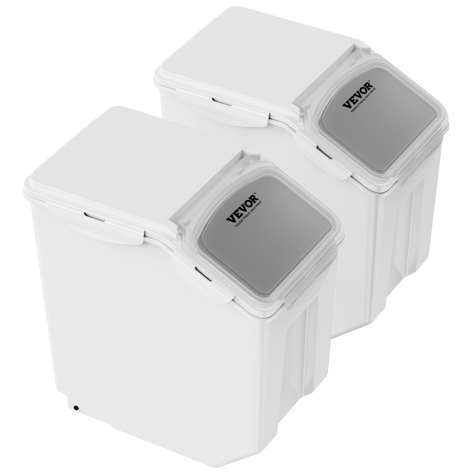 Pet food storage bin with measuring cup