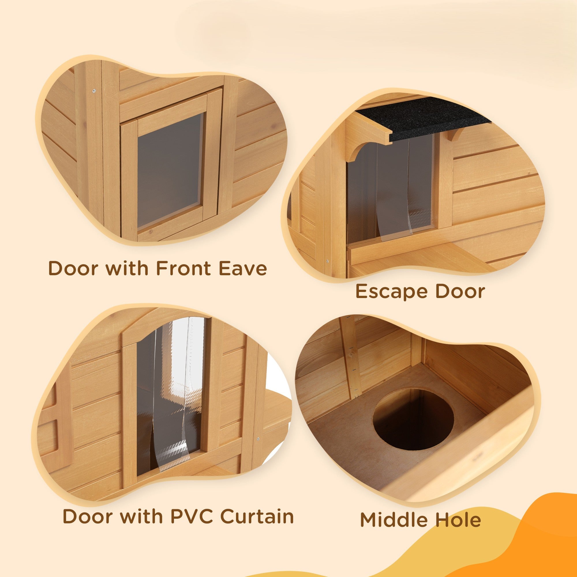 2-Story Wooden Outdoor Cat House with Escape Door & Roof Shelter