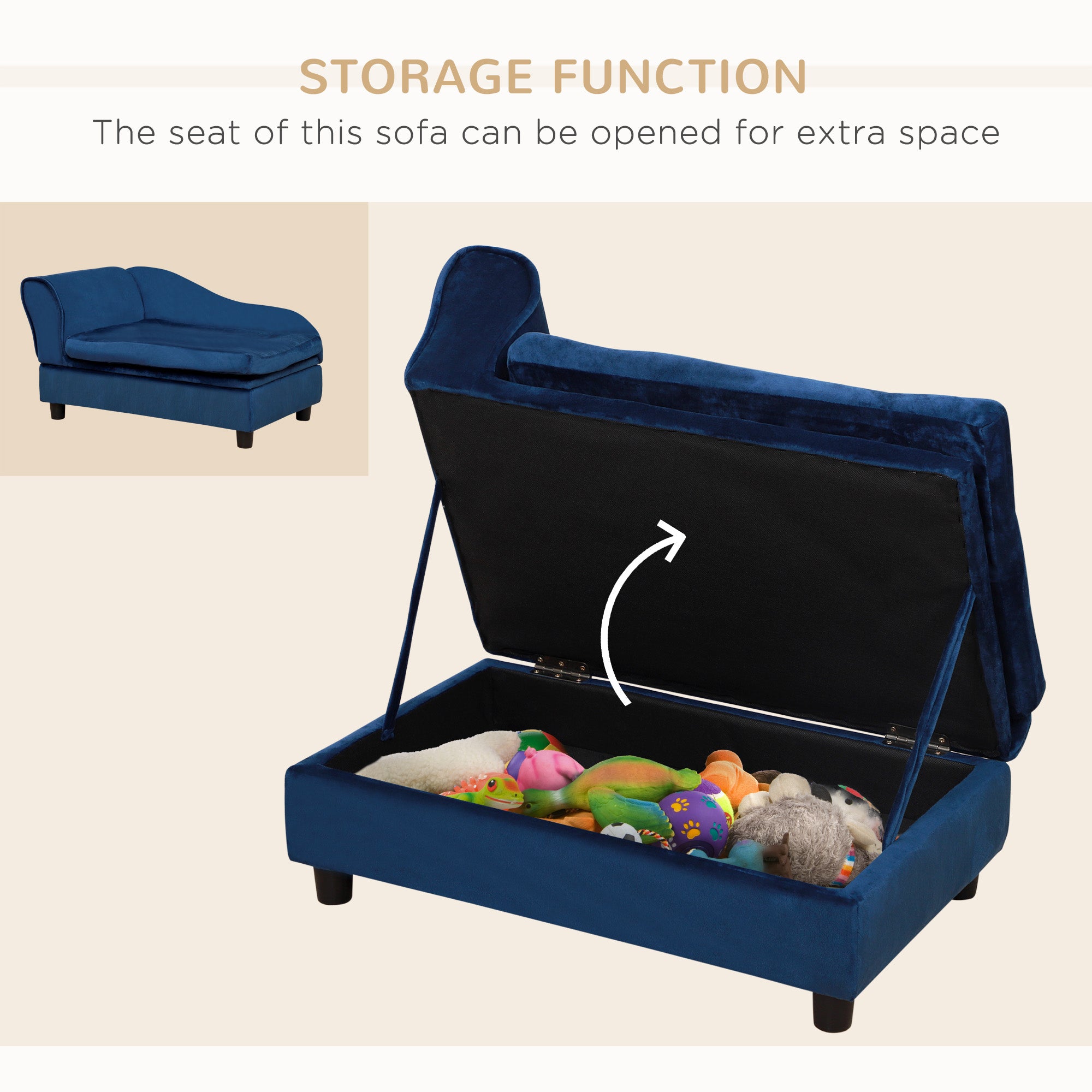Pet sofa bed couch with hidden storage