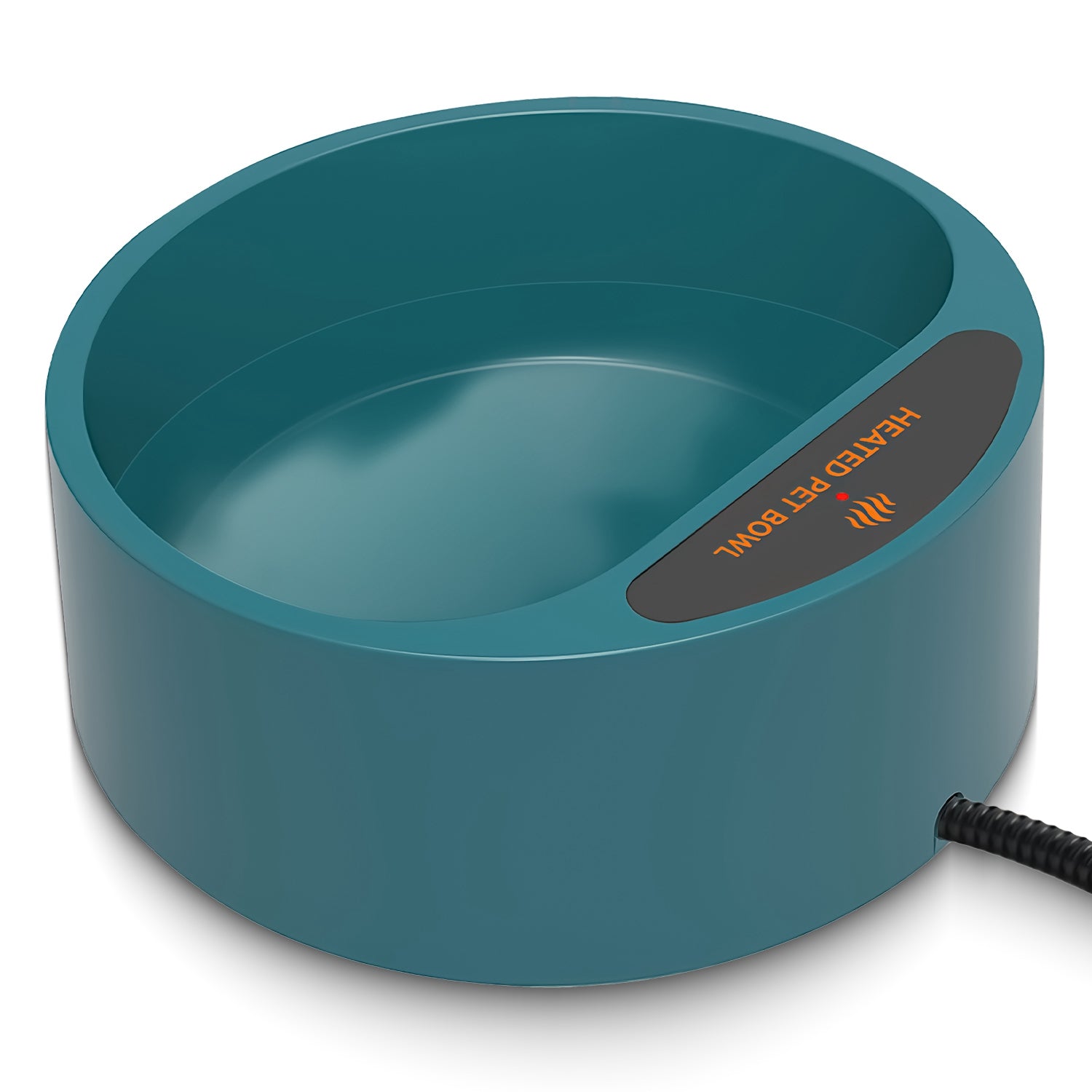 Dog drinking from heated water bowl outdoors