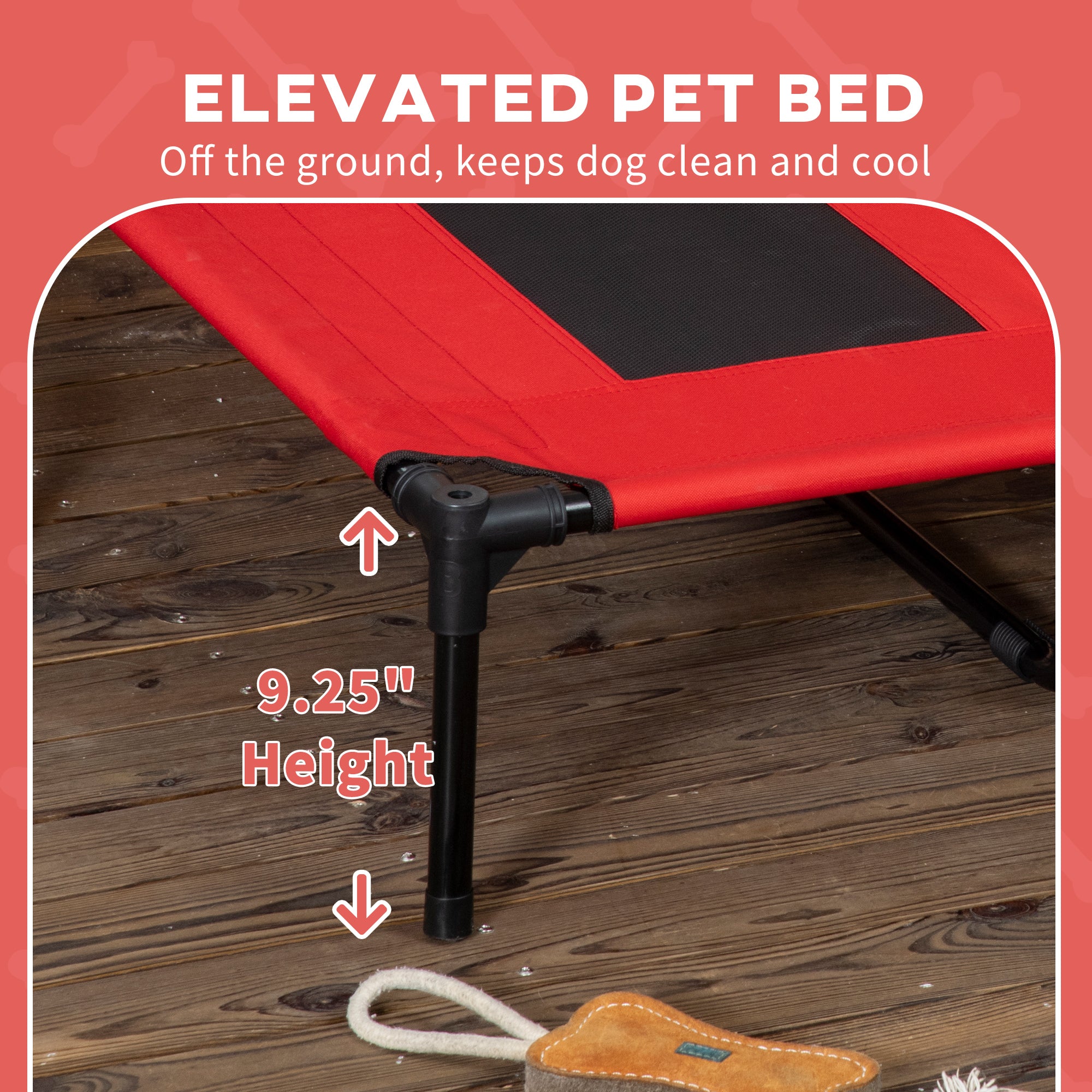 Elevated dog cot canopy close up