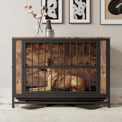 Rustic Wooden Dog Crate Kennel & Side Table with Doors (medium to large dogs)