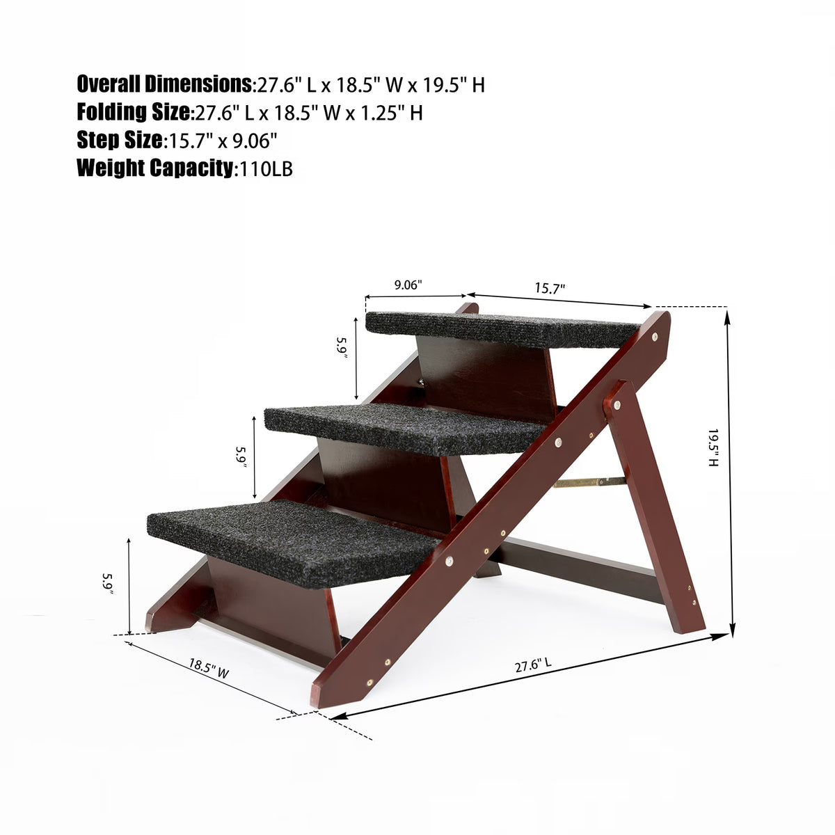 Foldable 3-Level Wood Pet Stairs &amp; Ramp