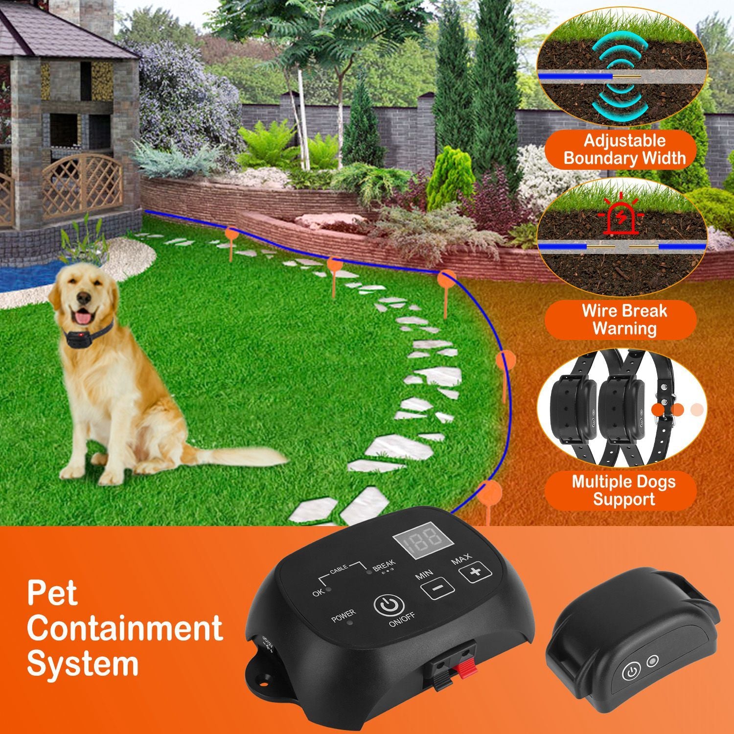 Underground Dog Fence System – Adjustable Levels & Waterproof Rechargeable Collar