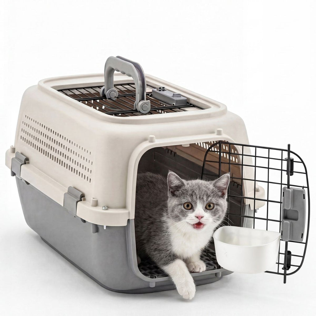TSA-Approved Hard-Sided Cat Travel Carrier - beige grey
