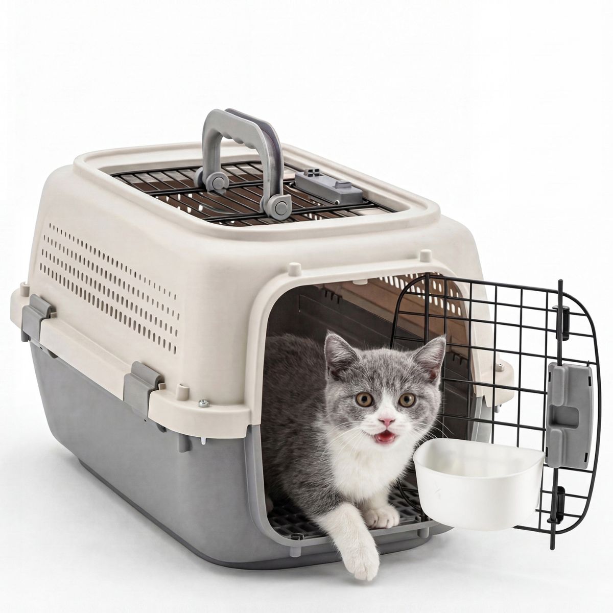 TSA-Approved Hard-Sided Cat Travel Carrier - beige grey