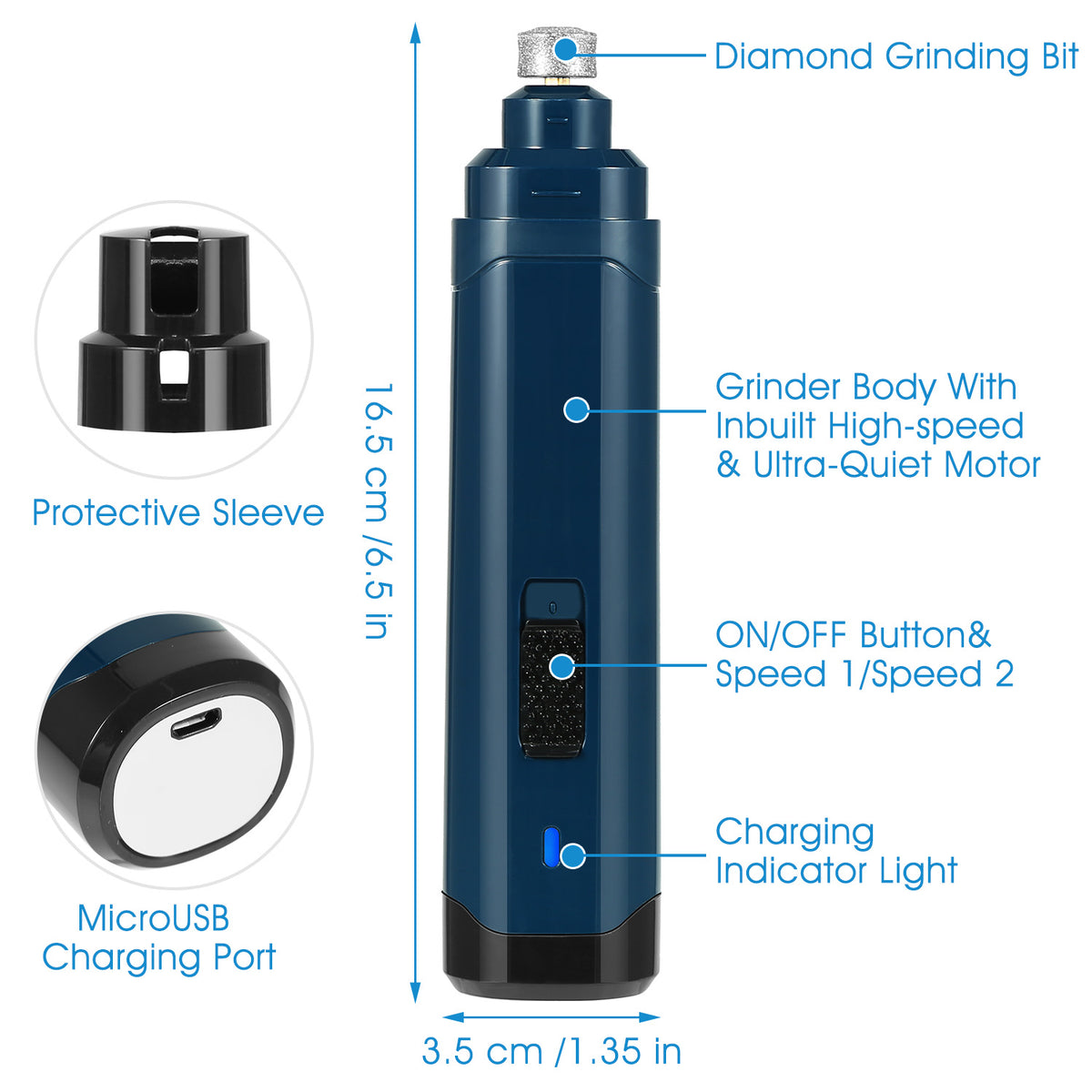 Pet nail grinder two speed switch
