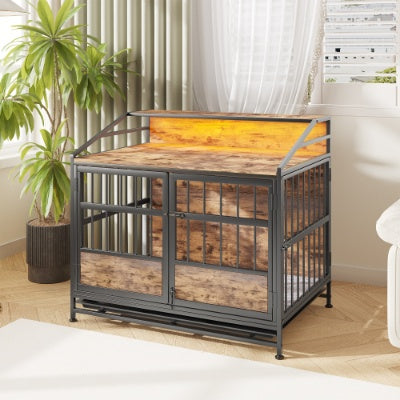 Wooden Dog Crate Furniture with Storage – Indoor Kennel Table for Medium & Large Dogs