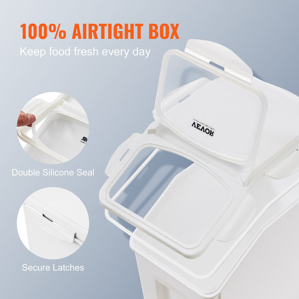 Two pet food storage bins side by side