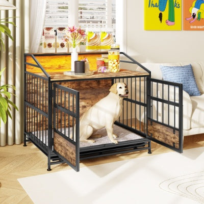 Wooden Dog Crate Furniture with Storage – Indoor Kennel Table for Medium & Large Dogs