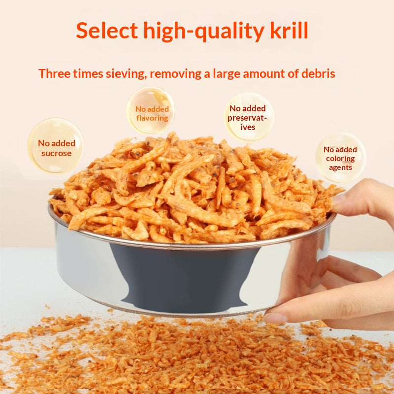 Close-up of freeze-dried krill treat pieces