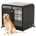 Heavy Duty Wooden Dog Crate with Lockable Wheels – 42" Grey Furniture Style
