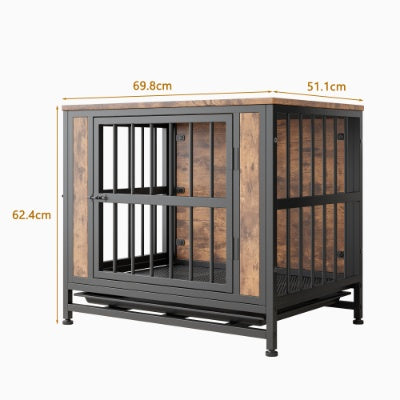 Rustic Wooden Dog Crate Furniture – 27" Small Indoor Kennel with Sliding Doors (small dogs)