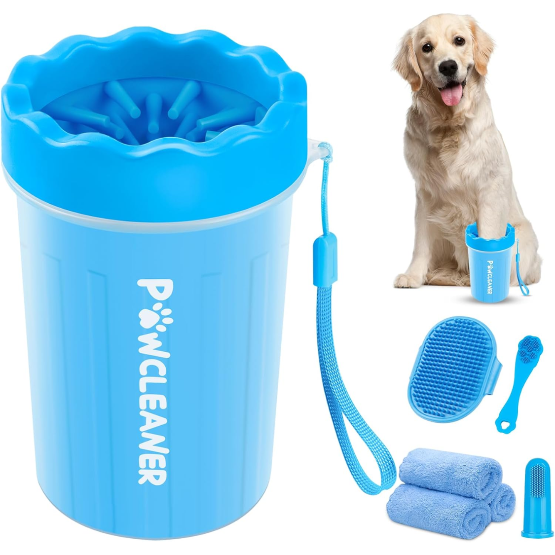 Dog paw cleaner cup in use