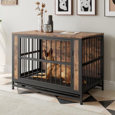 Rustic Wooden Dog Crate Kennel & Side Table with Doors (medium to large dogs)