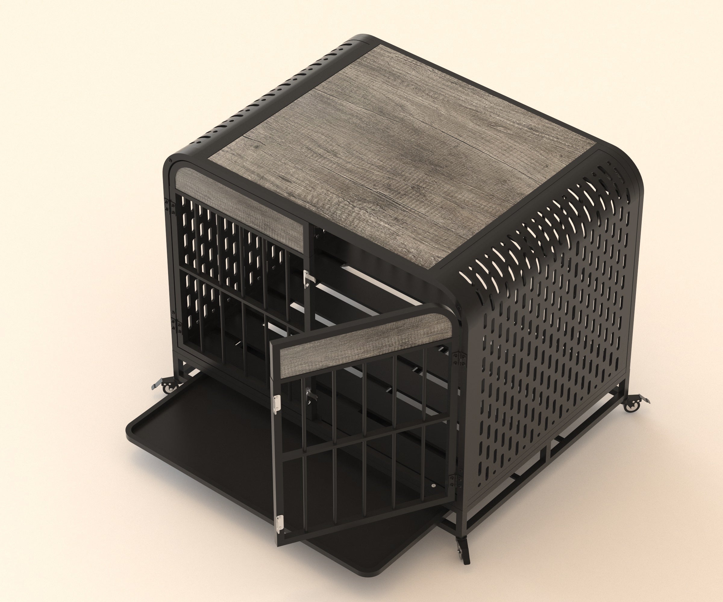 Stylish Grey Wooden Dog Crate – 33" Heavy Duty Kennel & Side Table Design