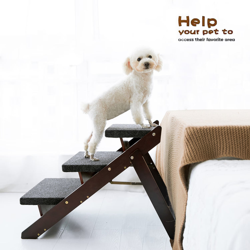 Foldable 3-Level Wood Pet Stairs &amp; Ramp