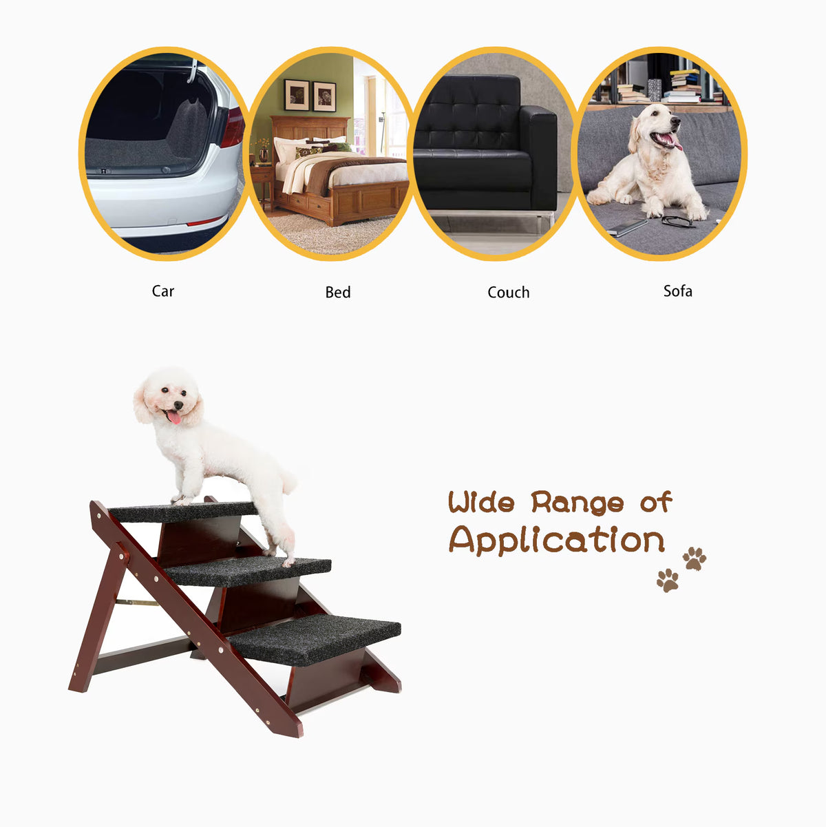 Foldable 3-Level Wood Pet Stairs &amp; Ramp
