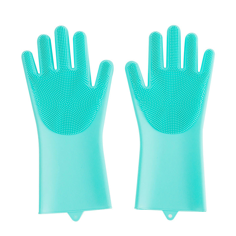 Pair of teal silicone pet grooming gloves