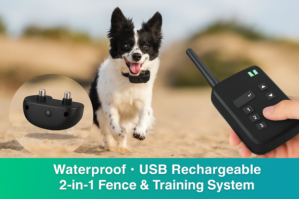 2-in-1 Wireless Dog Fence & Training Collar – Waterproof Pet Containment System