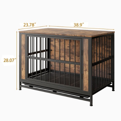Rustic Wooden Dog Crate Kennel & Side Table with Doors (medium to large dogs)