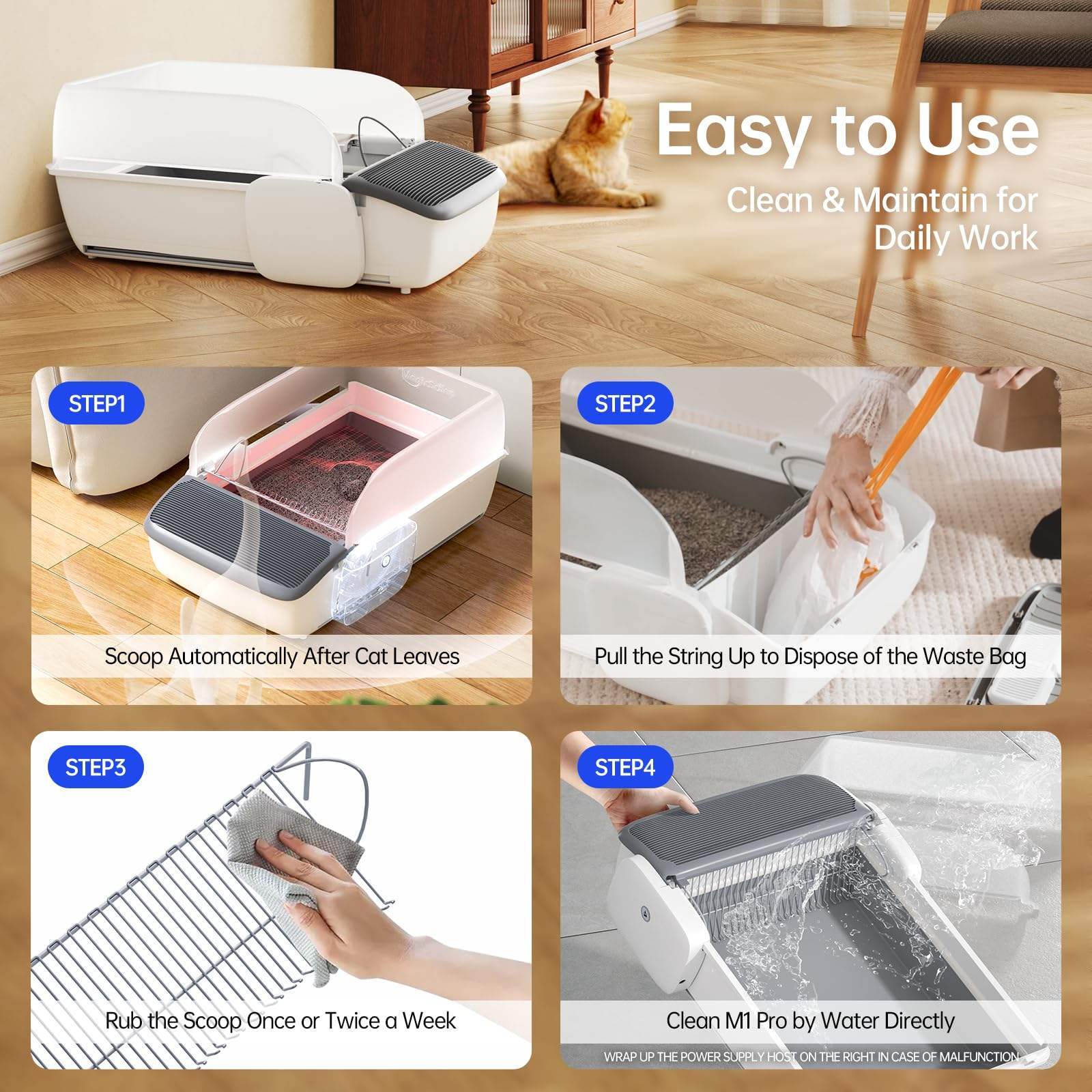 Smart Automatic Self-Cleaning Cat Litter Box – Open Design Odor Control