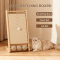 Vertical sisal rope cat scratching post tower with hanging teaser ball