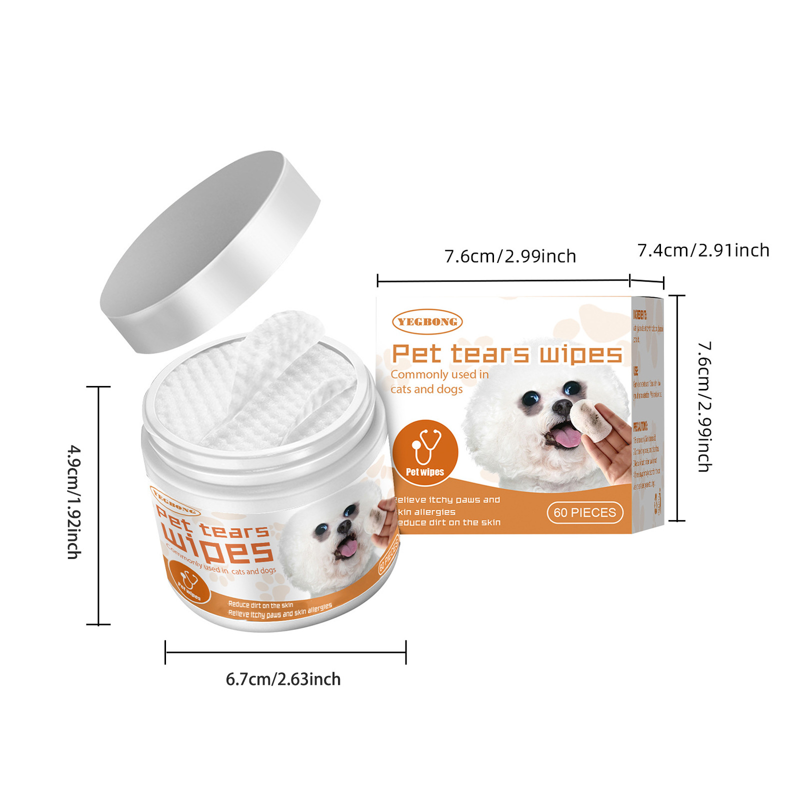 Pet tear stain wipes 60 count jar