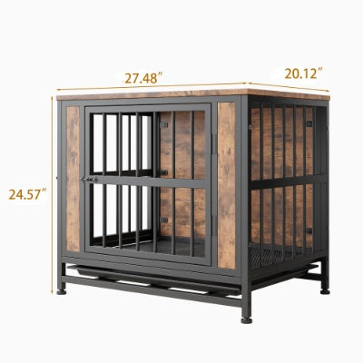 Rustic Wooden Dog Crate Furniture – 27" Small Indoor Kennel with Sliding Doors (small dogs)