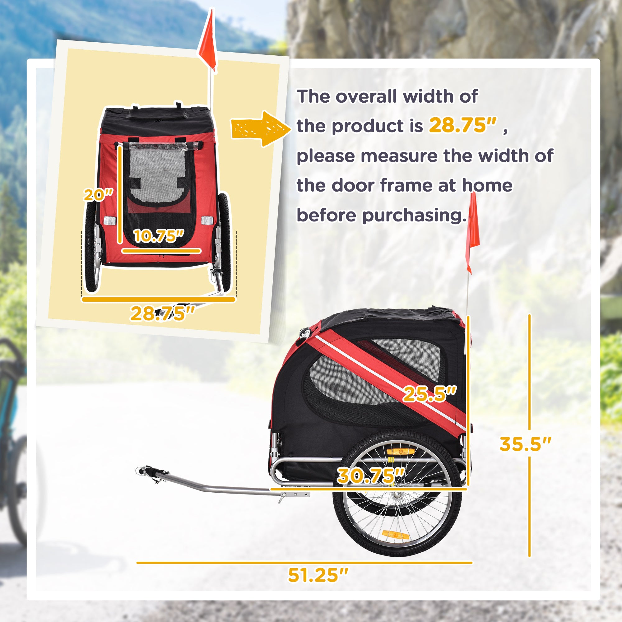 Foldable Dog Bike Trailer with Mesh & 3 Entrances