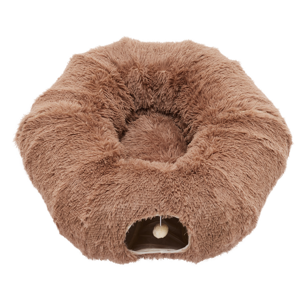 Plush cat cave bed brown color