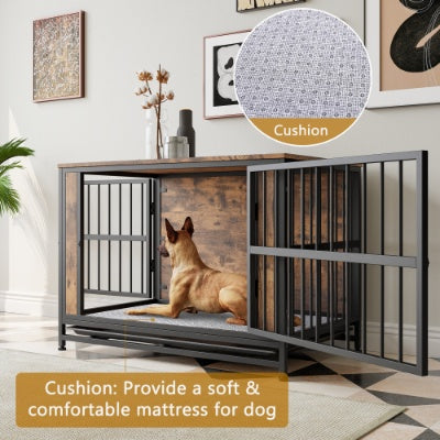 Rustic Wooden Dog Crate Kennel & Side Table with Doors (medium to large dogs)