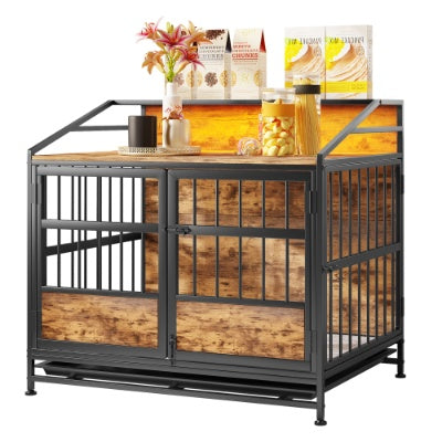 Wooden Dog Crate Furniture with Storage – Indoor Kennel Table for Medium & Large Dogs