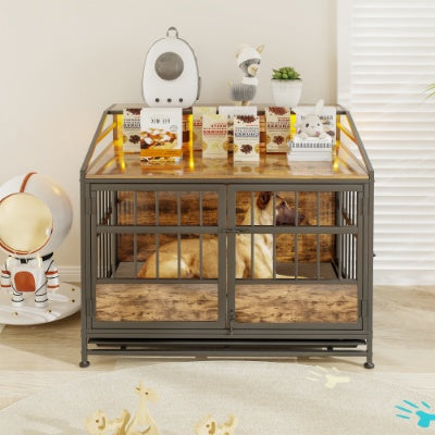 Wooden Dog Crate Furniture with Storage – Indoor Kennel Table for Medium & Large Dogs