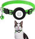 Breakaway Airtag Cat Collar, Reflective Apple Air Tag Cat Collar with Bell and Waterproof Airtag Holder Case, GPS Pet Tracker Collar for Girl Boy Cats, Kittens, Puppies (Green)