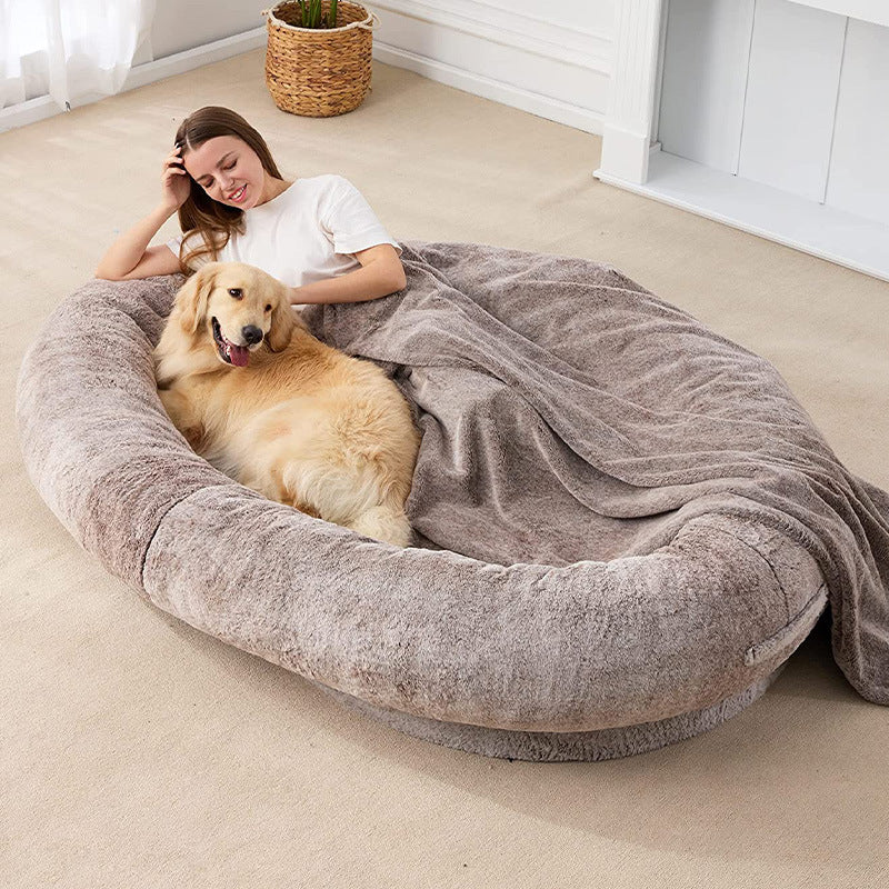 Oversized Plush Dog Bed – Human-Style Cozy Pet Lounger