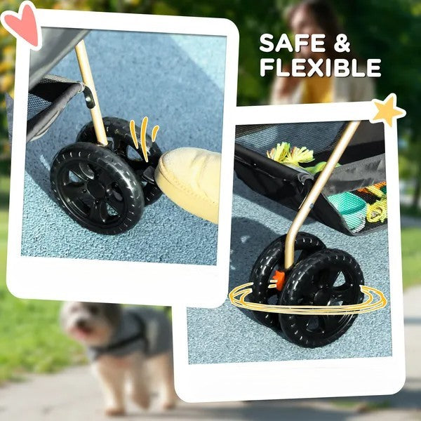 3-in-1 Foldable Pet Stroller with Detachable Carrier & Storage for Small Dogs & Cats