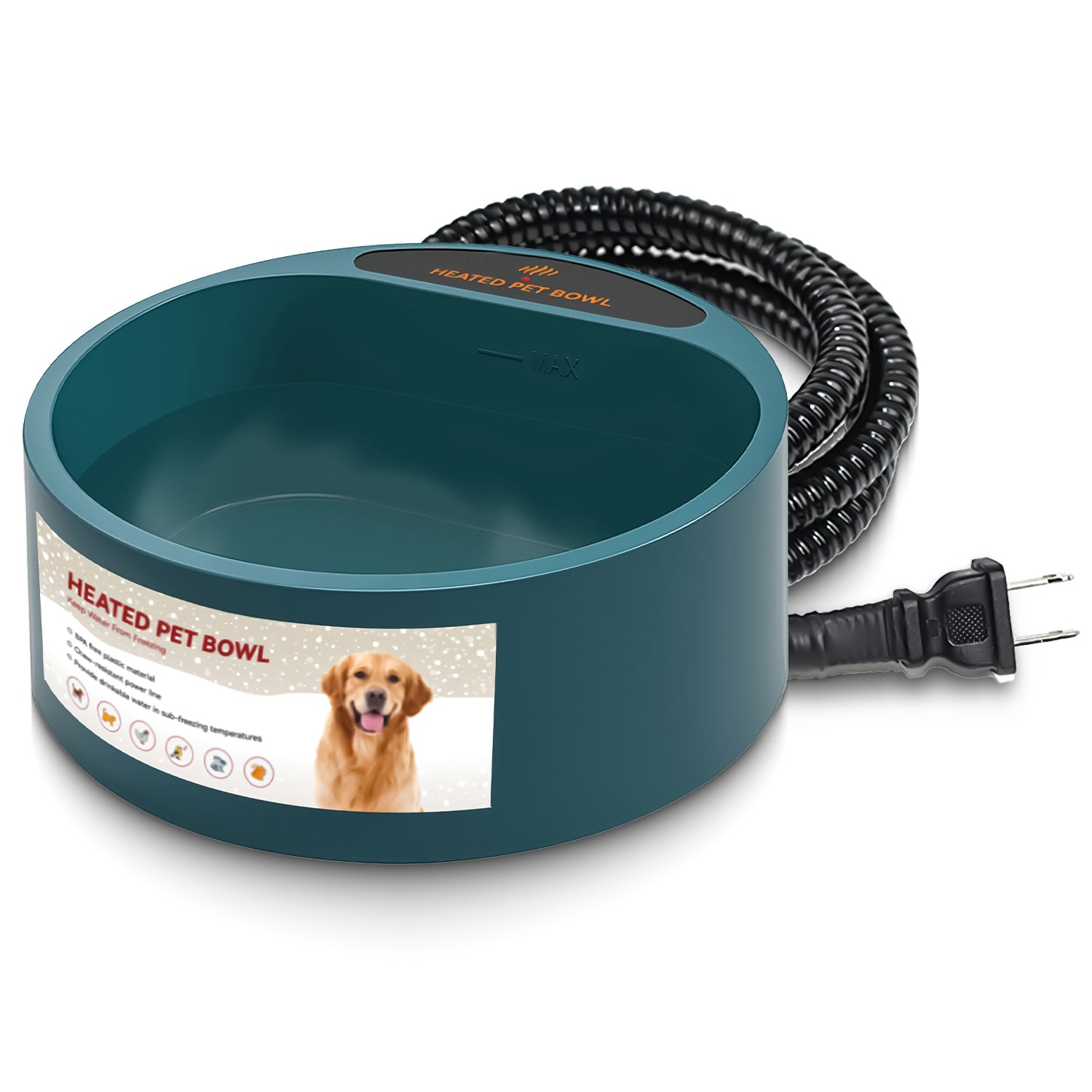 Heated pet bowl with power cord