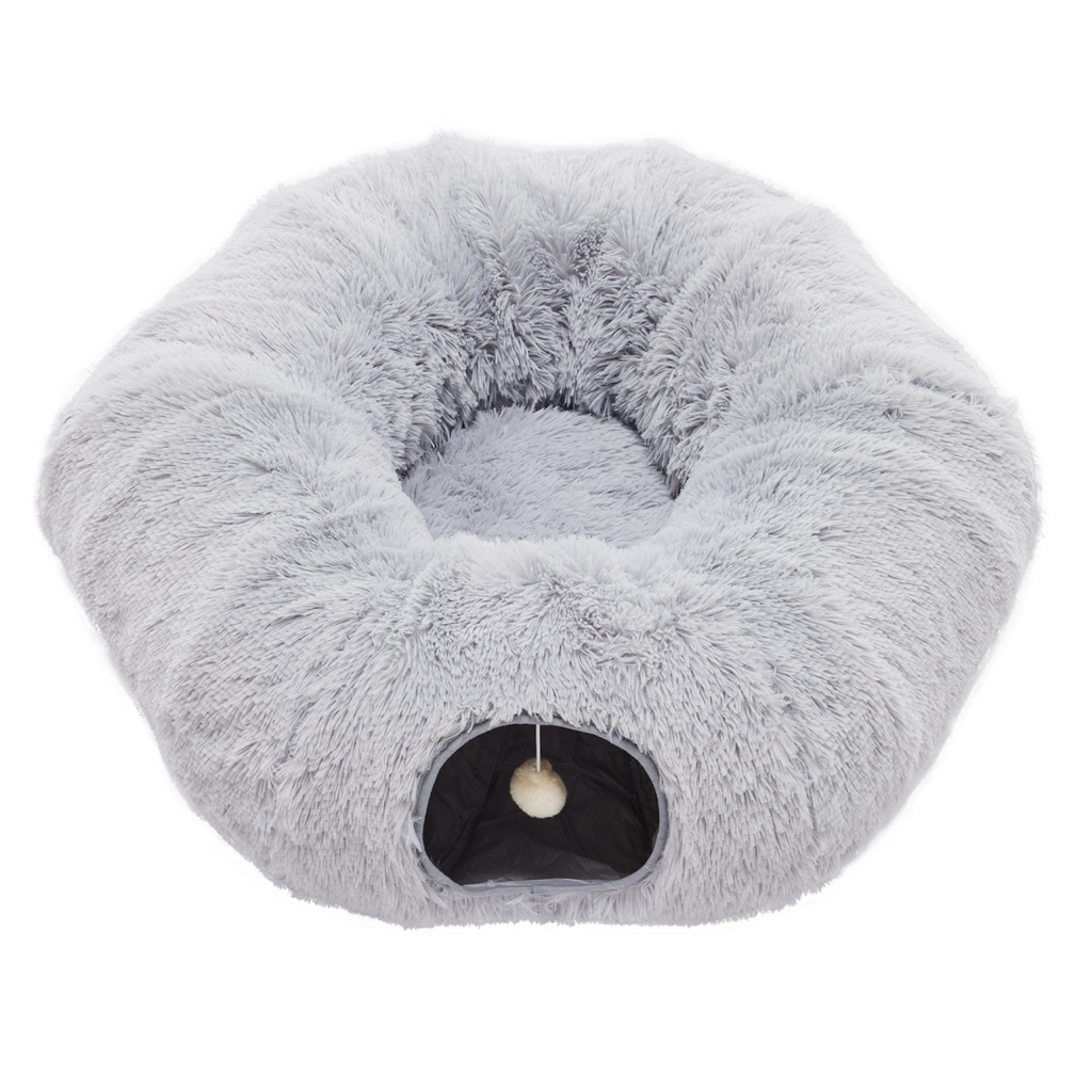 Peekaboo plush cat cave and tunnel bed