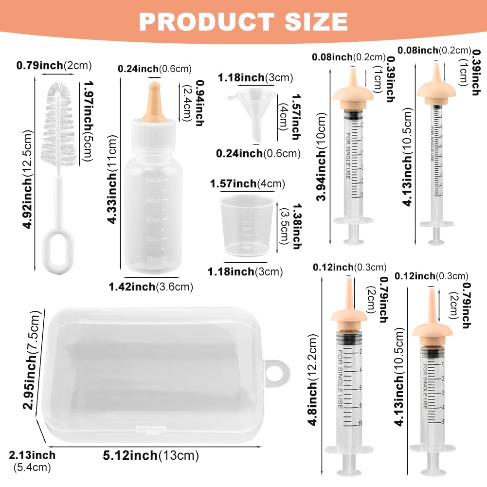 Kitten feeding bottle and syringes